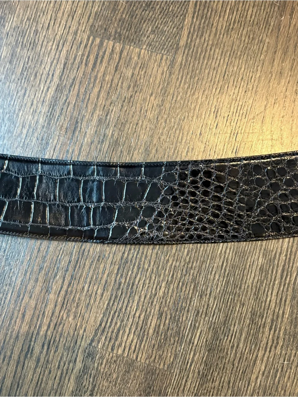Black Ralph Lauren Genuine Croc. Belt w/ Brass Hardware, M, Black Label